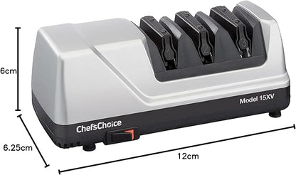 Chef'sChoice 15XV Professional Electric Knife Sharpener with Durable Metal Housing & 100-Percent Diamond Abrasives and Precision Angle Guides for Straight Edge and Serrated Knives, 3-Stage, Metallic - Image 9
