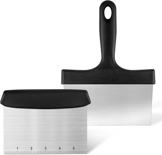 Grill Scraper&Bench Scraper Set，Food Scraper with Handle for Blackstone, Flat Top Grill Cleaning，Premium Stainless Steel Dough Cutter with Measuring Scale for Pastry,Cake,Pizza,Bread,Cooking by Unknown