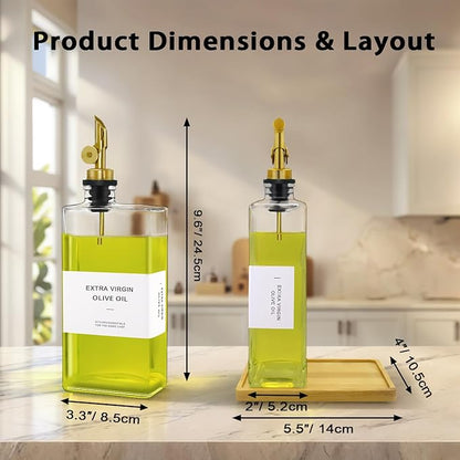 Olive Oil Dispenser Bottle for Kitchen with Bamboo Tray- Glass Oil & Vinegar Dispenser Set 16.9oz, Olive Oil Cruet, Elegant Kitchen Gift for Home Cooks(Clear, Set of 2) - Image 6