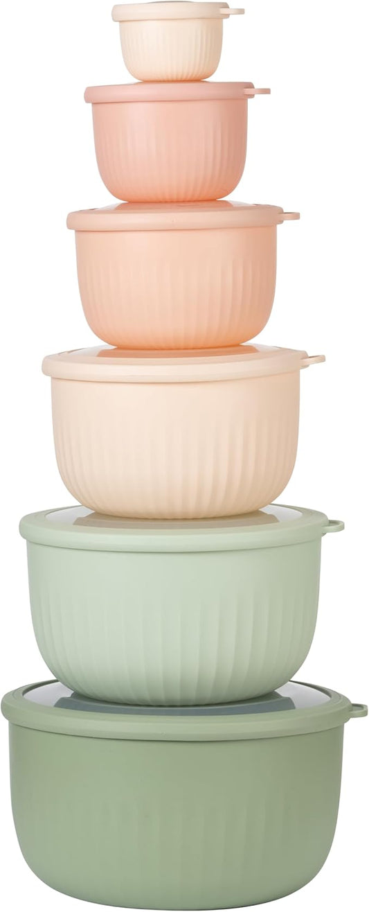 COOK WITH COLOR Prep Bowls with Lids- Wide and Deep Nesting Plastic Small Mixing Bowl Set with Lids, 12 Piece Set - Deep Bowls, Mint/Pink by CookwithColor