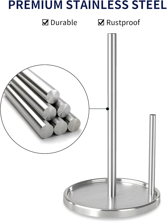 Jesginboo Paper Towel Holder Countertop, Silver Kitchen Paper Towels Holder, Paper Roll Holder with Weighted Base - Image 3