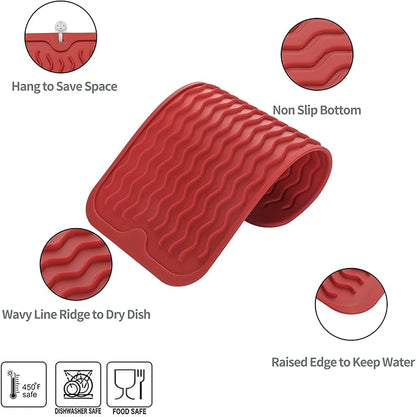MicoYang Silicone Dish Drying Mat for Multiple Usage,Easy clean,Eco-friendly,Heat-resistant Silicone Mat for Kitchen Counter or Sink,Refrigerator or Drawer Liner Red S 12 inches x 6 inches - Image 3