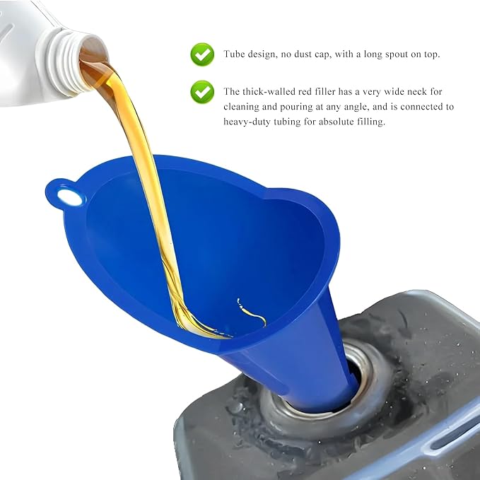 Oil Funnel, Multi-Purpose Plastic Long Neck Oil Funnel, Automotive Use Funnels for Filling Oils Lubricants Water Diesel, Kitchen Funnels for Filling Bottles Jars (Blue, 1PCS)