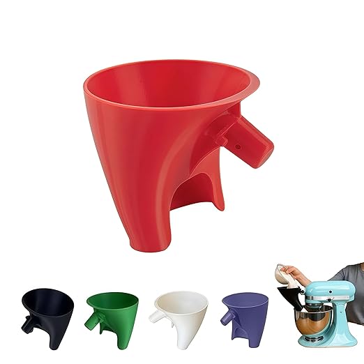 Flour Funnel for KitchenAid Mixer 5 Qt, Anti-Splash Attachment for Tilt-Head Stand Mixer 4.5 & 5 Quart (KSM150), Dishwasher Safe No-Mess Baking Tool, Easy Pour Accessory (Red)