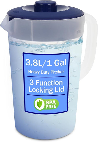 Water Pitcher with Lid 1 Gallon Pitcher, Freezer/Dishwasher Safe, BPA Free & Phthalate Free - Navy by JOEYZ