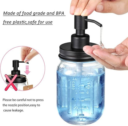 Amolliar Mason Jar Liquid Soap Dispenser Pump Lid, Stainless Steel Pump for 16oz Regular Mouth Jar, Rustic Farmhouse Decor, Kitchen Hand Soap, Dish Soap, Lotion Soap, Black 4 Pack, Extra 2 Long Tubes