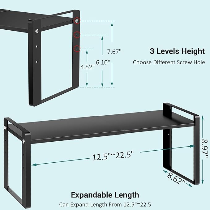 Expandable Cabinet Organizer Shelves, 88lbs High Weight Capacity, Heavy-Duty Metal Storage Rack, Adjustable Cabinet Shelf for Kitchen, Pantry, Cupboard, Under Sink, Black, Patent Pending - Image 2