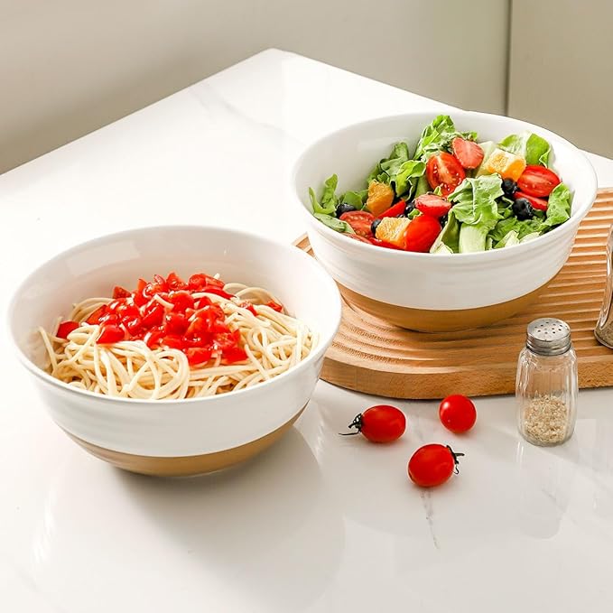 HASENSE Large Ceramic Serving Bowls Set of 2, 60 Oz 8.5 Inch White & Terracotta Stoneware Bowls, Farmhouse Bowls for Salad, Soup & Pasta, Dishwasher & Microwave Safe, Christmas Entertaining Dishes - Image 6
