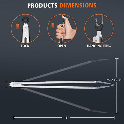 Hotec Stainless Steel Kitchen Tongs, 16 Inch Extra Long Locking Metal Food Tongs for Cooking, Serving, BBQ, Grill Non-Slip Grip - Image 5