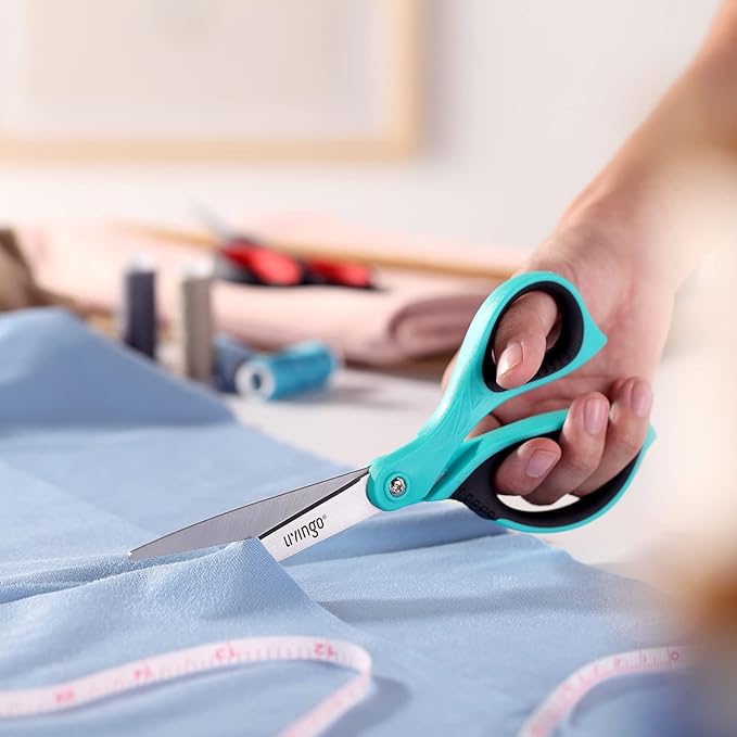 LIVINGO Scissors All Purpose Heavy Duty - 3 Pack 8.5” Blue Sharp Shears for Office Home and School Crafting Sewing Cutting Paper Fabric - Image 5
