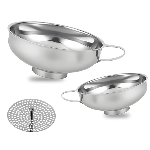 Stainless Steel Wide-mouthed Kitchen Funnel, 2 Sets with Filter, Suitable for Wide-mouthed and Regular-Sized Cans, Ideal for Transferring Liquids and Solids, Oils, Beans and Jams