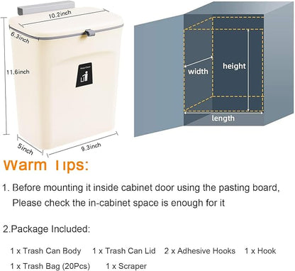 Tiyafuro 2.4 Gallon Kitchen Compost Bin for Counter Top or Under Sink, Hanging Small Trash Can with Lid for Cupboard/Bathroom/Bedroom/Office/Camping, Mountable Indoor Compost Bucket, Beige - Image 7