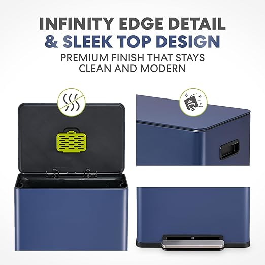 Simpli-Magic Infinity Edge 60 Liter / 16 Gallon Rectangular Hands-Free Extra Large Kitchen Step Trash Can, Soft-Close Single Lid Recycling Bin, Stainless Steel, Blue, 79683 - Image 3