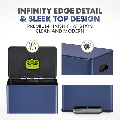 Simpli-Magic Infinity Edge 60 Liter / 16 Gallon Rectangular Hands-Free Extra Large Kitchen Step Trash Can, Soft-Close Single Lid Recycling Bin, Stainless Steel, Blue, 79683 - Image 3