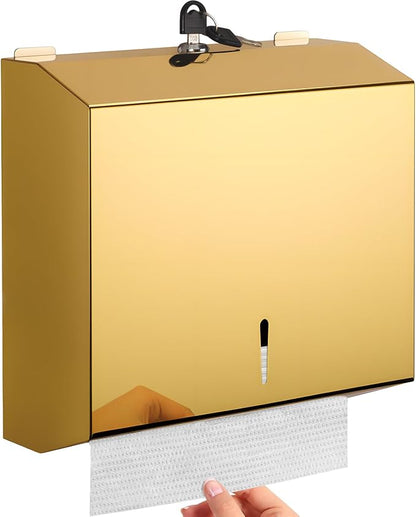 Wall Mounted Stainless Steel Paper Towel Dispenser with Lock, Polished Mirror Finish, Fits C-Fold, Tri-Fold and Multi-Fold Hand Towels, Commercial Restroom & Bathroom Use by Gorlary