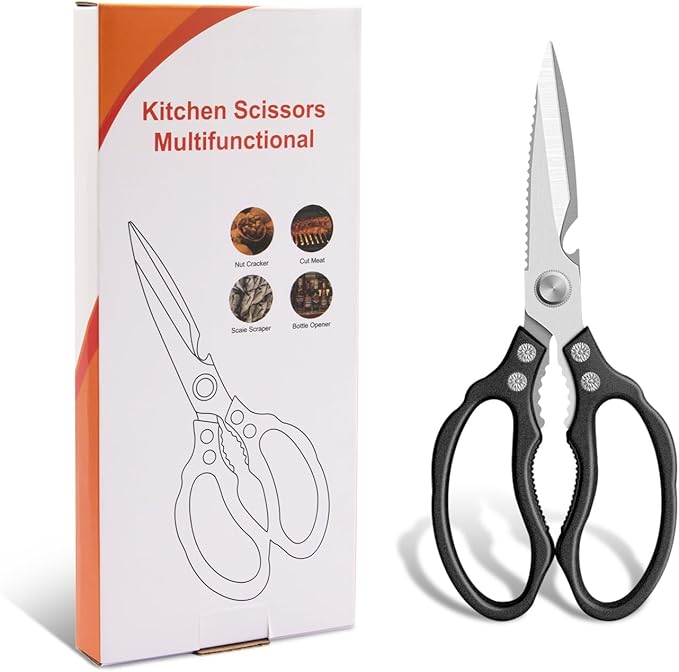 CGBE Kitchen Scissors All Purpose Heavy Duty, Ultra Sharp Stainless Steel Kitchen Shears Dishwasher Safe, Cooking Shears for Chicken, Poultry, Fish, Meat, Herbs & Grapes with Non-Slip Grips - Black - Image 7
