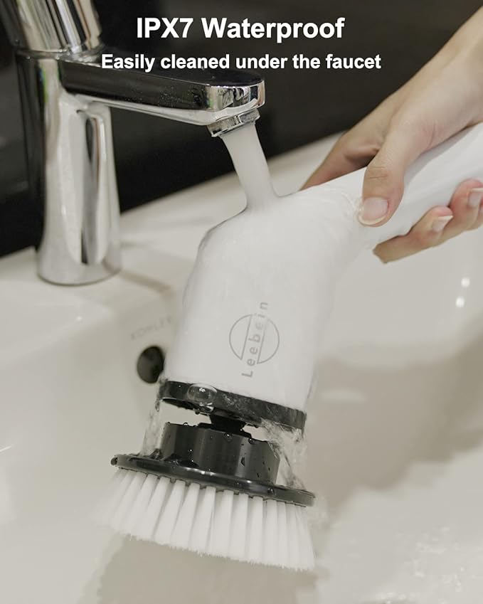 Leebein Electric Spin Scrubber, Cordless Cleaning Brush with 8 Replaceable Brush Heads, Tub and Floor Tile 360 Power Scrubber Dual Speed with Adjustable & Detachable Handle for Bathroom Kitchen Car - Image 7