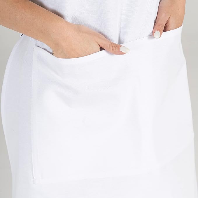 TOSHE Kitchen Apron Waterdrop Resistant Cotton Apron with adjustable Aprons for Women with Pockets 10 Color option Cooking White Apron(White) - Image 8