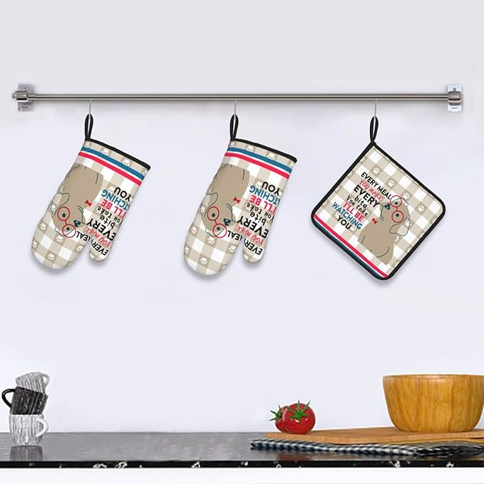 Funny Dog Oven Mitts and Pot Holders Sets of 3 Heat Resistant Hot Pads Cute Oven Gloves for Cooking Grilling Baking Kitchen Decor, Kitchen Gifts for Cooks Baker Cooking Lover Women - Image 6