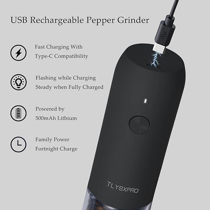 Electric Salt and Pepper Grinder Set, USB Rechargeable, Automatic Salt and Pepper Mill Grinder with Adjustable Coarseness, Electric Salt Shakers, LED Light, Refillable (2 Packs, Black&White) - Image 5