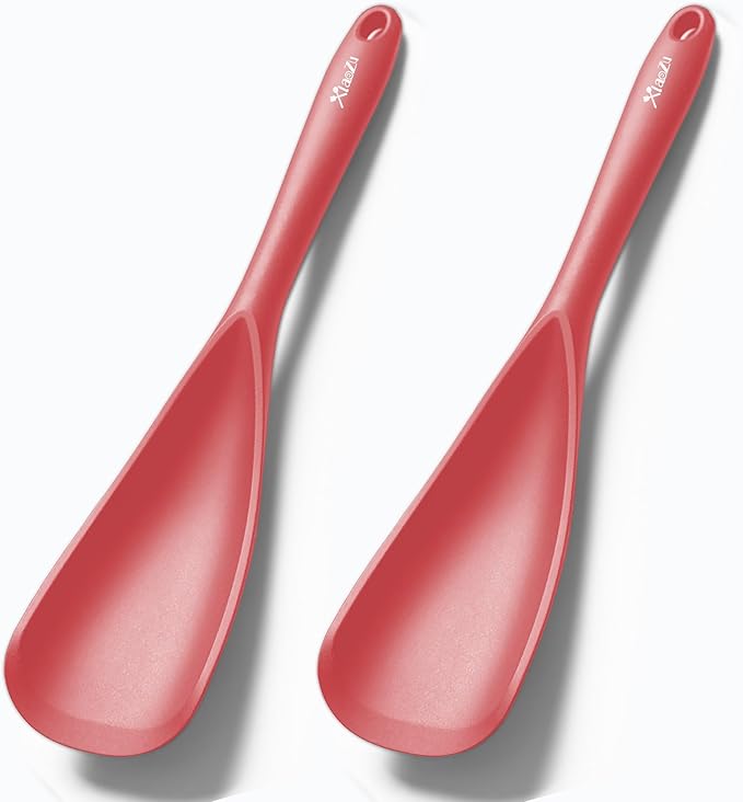 Silicone Spatula Spoon, Great for Both Cooking and Serving Durable BPA-Free Matte Black Silicone, Seamless Design, Safe for Nonstick Cooking Surfaces, 2-Pcs, Red by XiaoZuHomeKitchen