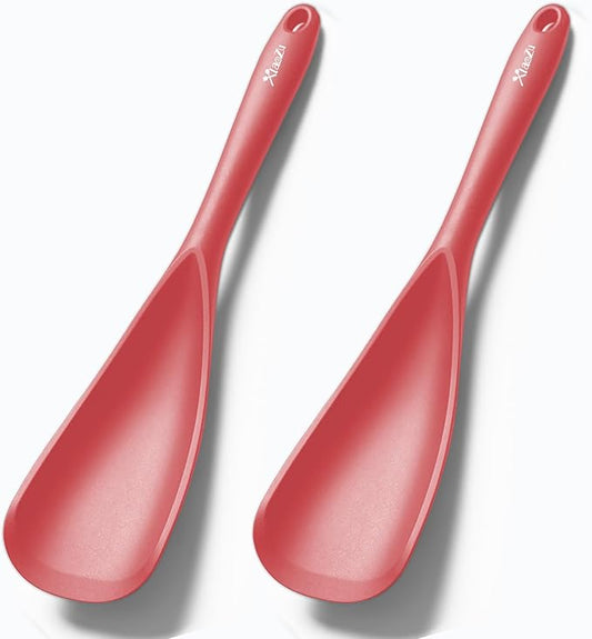 Silicone Spatula Spoon, Great for Both Cooking and Serving Durable BPA-Free Matte Black Silicone, Seamless Design, Safe for Nonstick Cooking Surfaces, 2-Pcs, Red by XiaoZuHomeKitchen