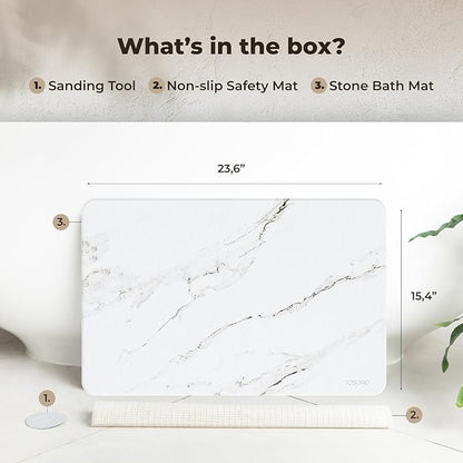 TOSORO - Stone Bath Mat Diatomaceous Earth Shower Mat Non-Slip Super Absorbent Diatomite Stone Bath Mats for Bathroom Floor Quick Drying Natural Easy to Clean (23.5 x 15) - Sandstone