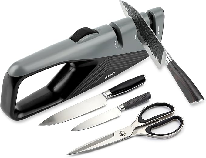 Professional Knife Sharpener with 3-Stage Sharpening - Coarse, Fine & Scissor Slots | 5-Angle Adjustable (15°-24°) | Comfort-Grip Kitchen Knife Sharpener for Kitchen Knives, Pocket, Scissors