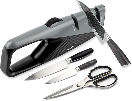 Professional Knife Sharpener with 3-Stage Sharpening - Coarse, Fine & Scissor Slots | 5-Angle Adjustable (15°-24°) | Comfort-Grip Kitchen Knife Sharpener for Kitchen Knives, Pocket, Scissors