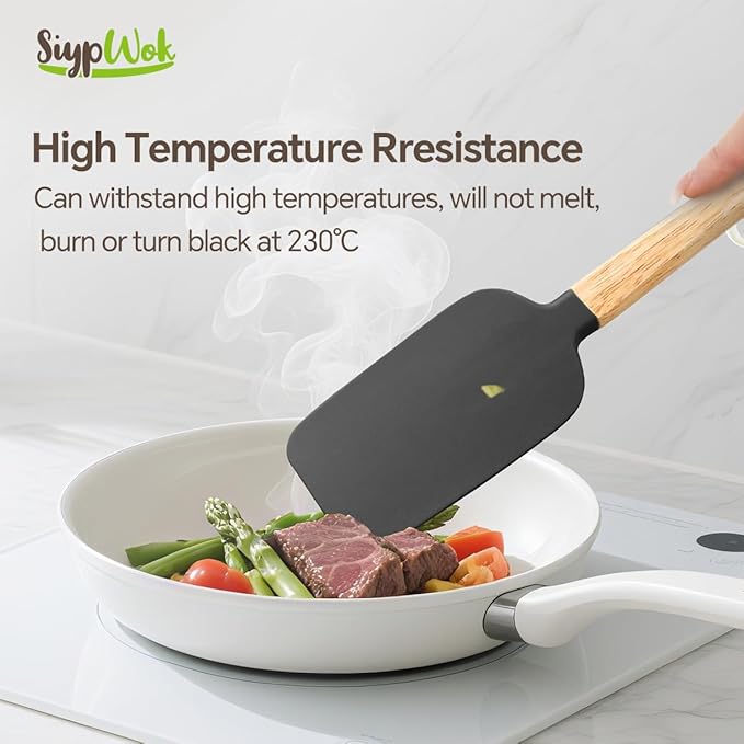 Silicone Spatula Set, Food Grade Rubber Spatula-5 Piece Nonstick Rubber Spatulas, Spoonula, Jar Scraper for Cooking, Baking, Mixing, Frosting - Heat Resistant Up to 600°F (5 Pcs Black) - Image 4