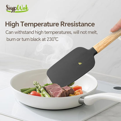 Silicone Spatula Set, Food Grade Rubber Spatula-5 Piece Nonstick Rubber Spatulas, Spoonula, Jar Scraper for Cooking, Baking, Mixing, Frosting - Heat Resistant Up to 600°F (5 Pcs Black) - Image 4