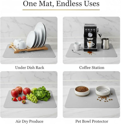 Dish Drying Mat Super Absorbent – 17" x 31" Coffee Mat for Countertops – Non-Slip Drying Mat for Kitchen Counter – Easy to Clean Water Absorbent Mat – XLarge Dish Drying Mats (Lite Gray)