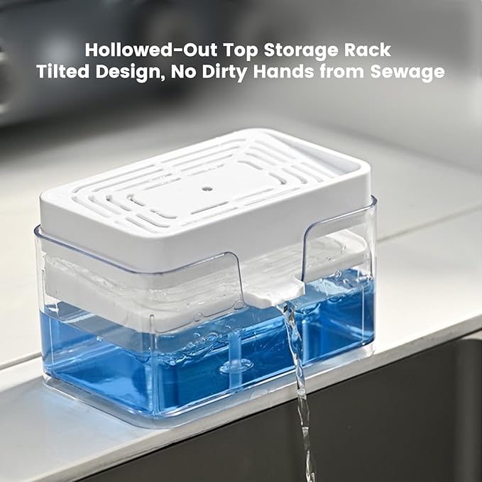 Dish Soap Dispenser for Kitchen Sink,2 in 1 Premium Sponge Holder, Dishwashing Soap Pump Dispenser for Countertop (White) - Image 2