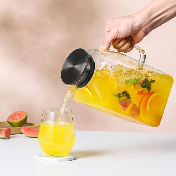 1 Gallon Square Glass Pitcher with Lid and Spout, Borosilicate Glass Carafe for Hot/Cold Drink, Water Pitchers with Handle for Fridge, Extra Large Jug for Iced Tea, Coffee, Juice, Beverage, Black - Image 5