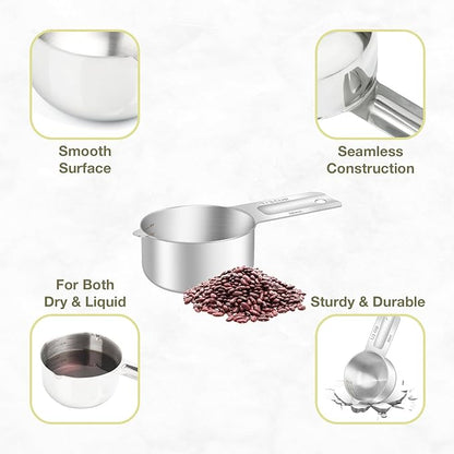 2PCS 1/3Cup (80ml, 2.6oz) Single Measuring Cup, Etched Inner Scale Stainless Steel Measure Scoop, Metric and US Measurement, Dishwasher Safe - Image 5