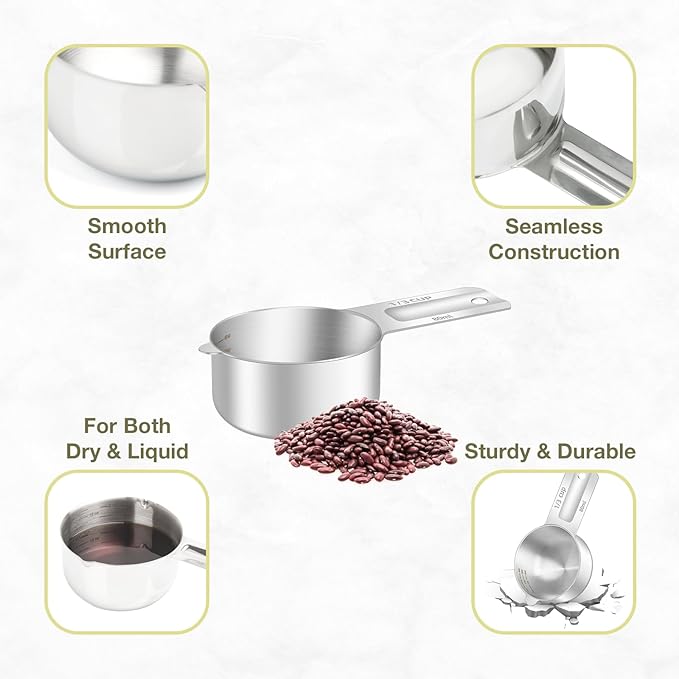 1PCS 1/3Cup (80ml, 2.6oz) Single Measuring Cup, Etched Inner Scale Stainless Steel Measure Scoop, Metric and US Measurement, Dishwasher Safe - Image 5