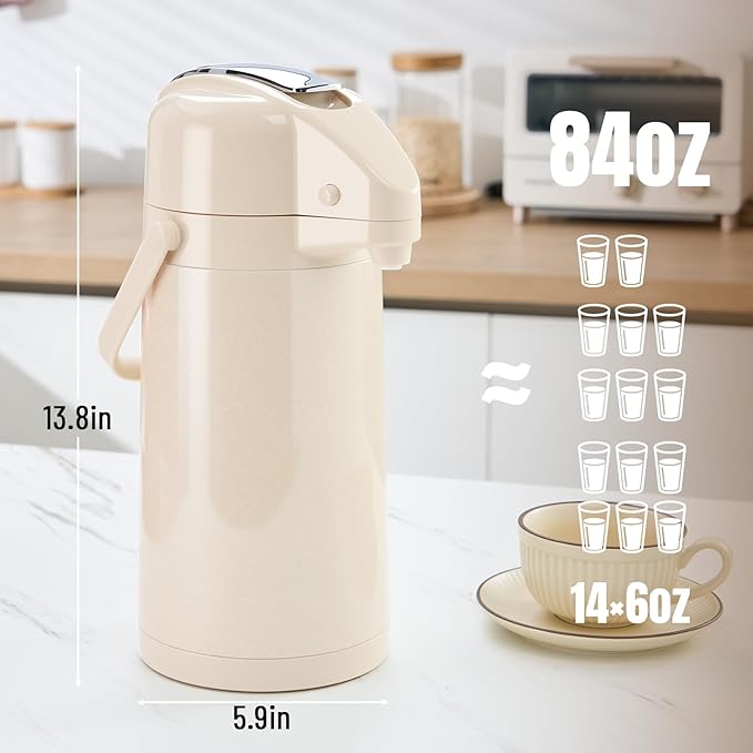 PARACITY Upgraded Airpot Coffee Carafe with Double Pump, Stainless Steel Drink Dispenser for Hot/Cold Beverage with Lazy Susan Base, Coffee Termos Para Cafe for Hot Cocoa for Parties