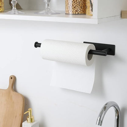 theaoo 2 Packs Paper Towel Holder - Under Cabinet Paper Towel Holder for Kitchen, Adhesive Paper Towel Roll Rack for Bathroom Towel, Wall Mounted Matte Black Paper Towel Rack, SUS304 Stainless Steel - Image 7
