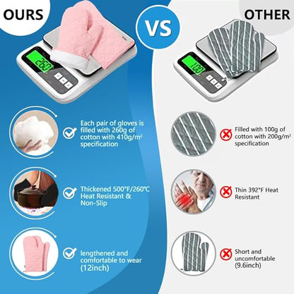 Oven Mitts and Pot Holders 4 pcs Set,High Heat Resistant 500 Degree Extra Thicken Long Kitchen Cotton Oven Glove for Cooking (12 Inch,Pink)… - Image 2