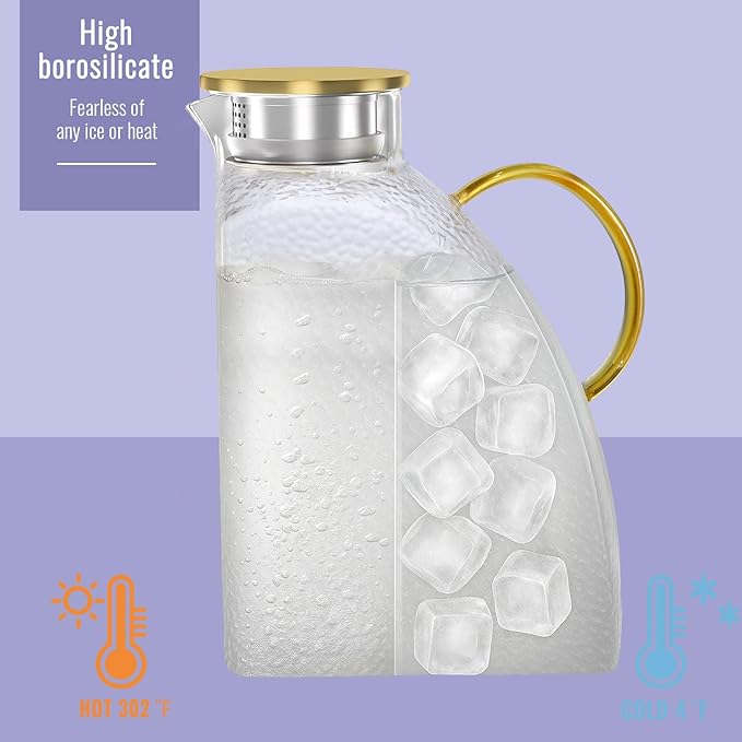 WARMSIMPLE Glass Pitcher With Lid,1 Gallon Glass Water Pitcher For Fridge, 128OZ glass pitchers With Handle And Lid, Hot And Cold pitchers, Large Carafe Jug For Iced Tea Juice Coffee Milk - Image 5