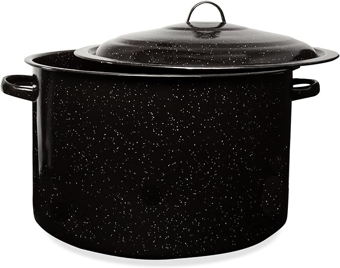 Millvado Granite 21 Qt Stockpot, Nonstick Soup Pot With Lid, Speckled Enamel Ware Cookware, Large Stock Pot For Boiling and Cooking, Big Granite Cooking Pot for Stovetop, Campfire, Outdoor Stove