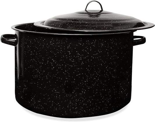Millvado Granite 21 Qt Stockpot, Nonstick Soup Pot With Lid, Speckled Enamel Ware Cookware, Large Stock Pot For Boiling and Cooking, Big Granite Cooking Pot for Stovetop, Campfire, Outdoor Stove