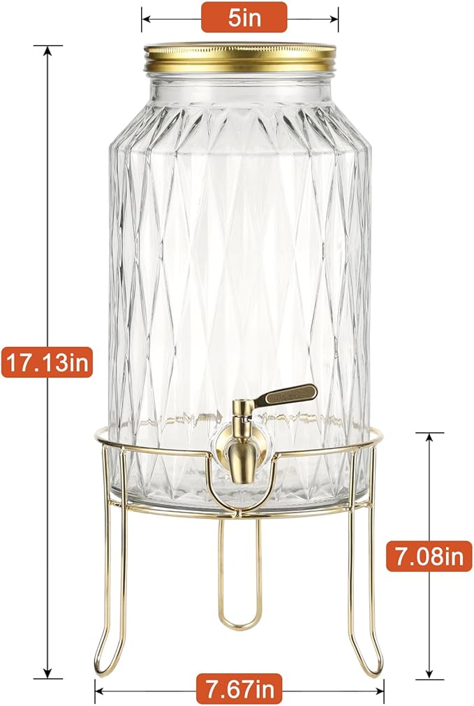 1.5 Gallon Glass Drink Dispenser with Stand – Large Beverage Dispenser with Stainless Steel Spigot, Chalkboard Tags & Marker – Glass Water Dispenser for Fridge, Parties, Weddings and Home Use,Glod - Image 3