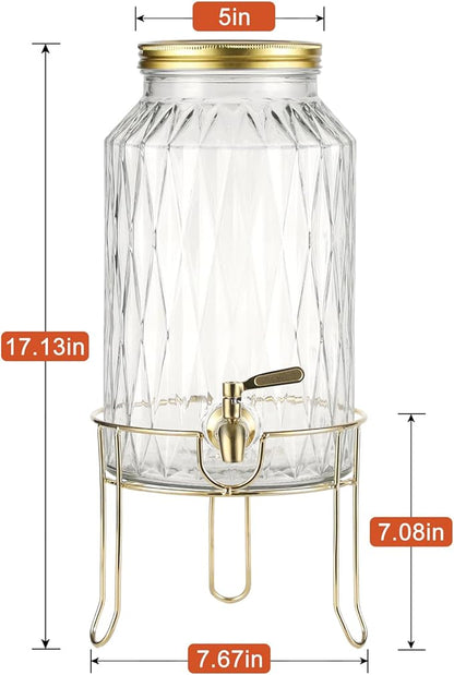 1.5 Gallon Glass Drink Dispenser with Stand – Large Beverage Dispenser with Stainless Steel Spigot, Chalkboard Tags & Marker – Glass Water Dispenser for Fridge, Parties, Weddings and Home Use,Glod - Image 3
