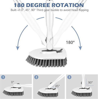SetSail Floor Scrub Brush, 3-in-1 Tile Tub Floor Scrubber with 52-inch Adjustable Long Handle Shower Cleaner Brush and 4 Detachable Replacement Brush Heads for Cleaning Bathroom Tub Tile, White Grey