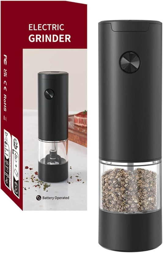 Electric Salt and Pepper Grinder, Automatic Battery Pepper Mill Shakers, Adjustable Coarseness, One-Button Control, Easy Filling Larger Capacity with Led Light for Home Kitchen Appliances, Black