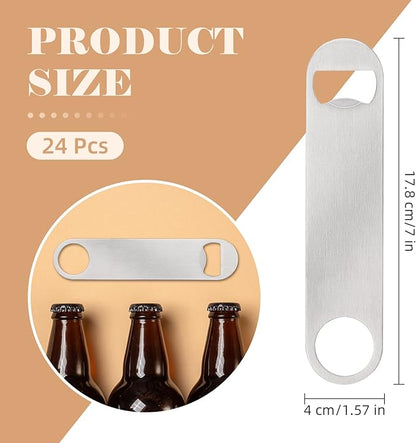 24 Pack Flat Beer Bottle Opener 7 inch Heavy Duty Stainless Steel Flat Bottle Opener Metal Beer Bottle Openers Silver Beer Openers for Bartender Kitchen Bar or Restaurant (Silver, 7 inch) - Image 2