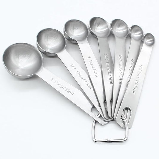 Luomorgo 7 Pcs/Set Measuring Spoons Set, Stainless Steel Measuring Spoons & Tablespoons, 1/8 tsp, 1/4 tsp, 1/2 tsp, 3/4 tsp, 1 tsp, 1/2 tbsp, 1 tbsp for Measuring Dry and Liquid Ingredients by Luomorgo