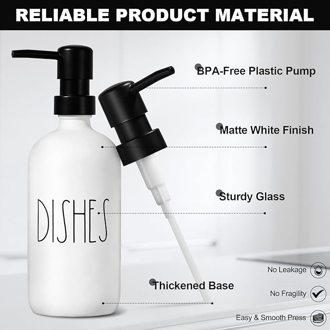 Kitchen Soap Dispenser Set,16.9 fl oz Hand and Dish Soap Dispensers with Tray, Kitchen Soap Dispenser Set with Sponge Holder, Instant Dry Tray,Kitchen Decor(White&Black)