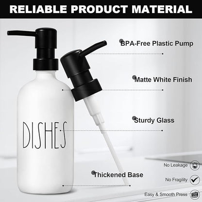 Kitchen Soap Dispenser Set,16.9 fl oz Hand and Dish Soap Dispensers with Tray, Kitchen Soap Dispenser Set with Sponge Holder, Instant Dry Tray,Kitchen Decor(White&Black)